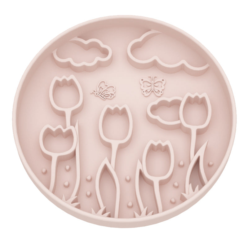 Tulip Silicone Slow Feeder Bowl with Suction Cup Licking Mat for Pets to Prevent Choking and Slow down Eating