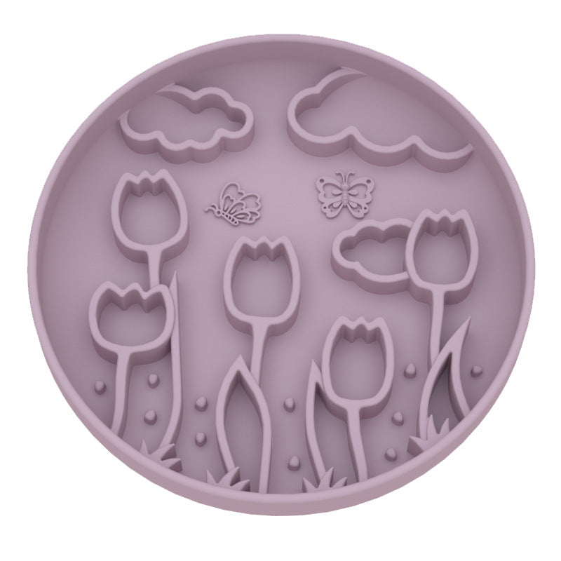 Tulip Silicone Slow Feeder Bowl with Suction Cup Licking Mat for Pets to Prevent Choking and Slow down Eating