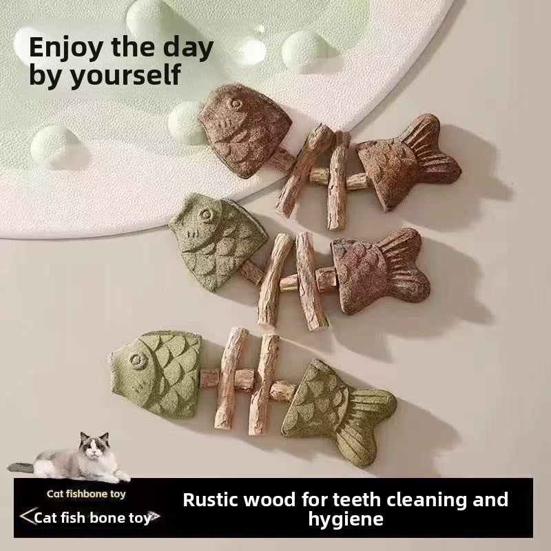 Catnip Fish Bone Chew Toy for Dental Play