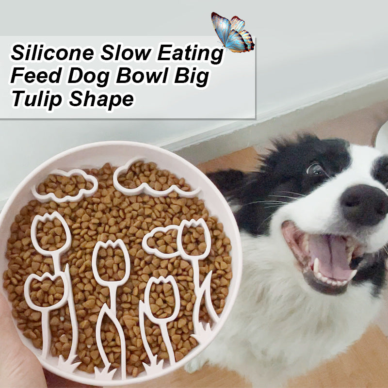 Tulip Silicone Slow Feeder Bowl with Suction Cup Licking Mat for Pets to Prevent Choking and Slow down Eating