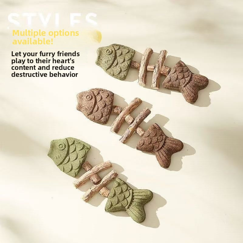 Catnip Fish Bone Chew Toy for Dental Play
